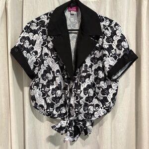 Unique Vintage Black and White Graphic Blouse- Universal Monsters